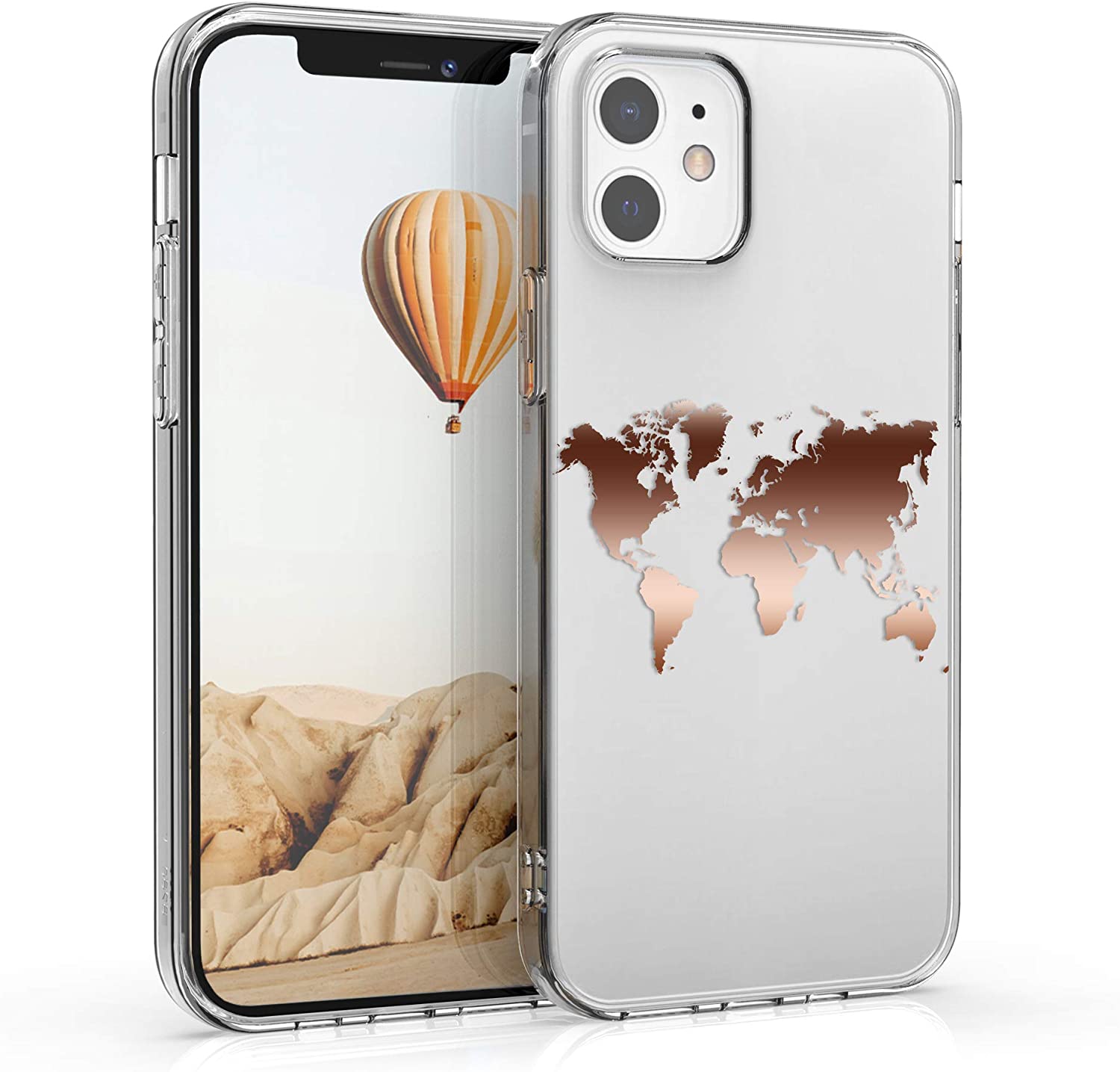 KW iPhone 12 / iPhone 12 Pro Θήκη Σιλικόνης TPU Design Travel Outline - Διάφανη / Rose Gold - 53035.10