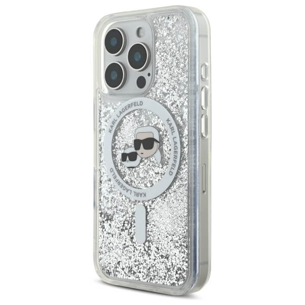 Karl Lagerfeld iPhone 16 Pro Max - Liquid Glitter Karl and Choupette Head - MagSafe Σκληρή Θήκη με Πλαίσιο Σιλικόνης - Διάφανη - KLHMP16XLGKCSGH