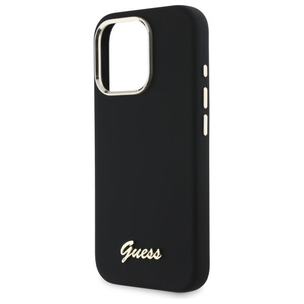 Guess iPhone 16 Pro - Silicone Script Metal Logo and Frame - Σκληρή Θήκη με Πλαίσιο Σιλικόνης - Black - GUHCP16LSMBSLK
