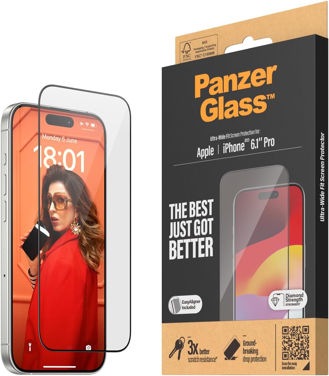 PanzerGlass iPhone 15 Pro Ultra-Wide Fit Easy Aligner Full Screen Αντιχαρακτικό Γυαλί Οθόνης - Black