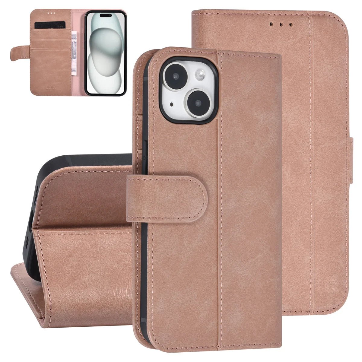 Tuniq iPhone 15 - Θήκη Πορτοφόλι από Δερματίνη με Stand - Ροζ