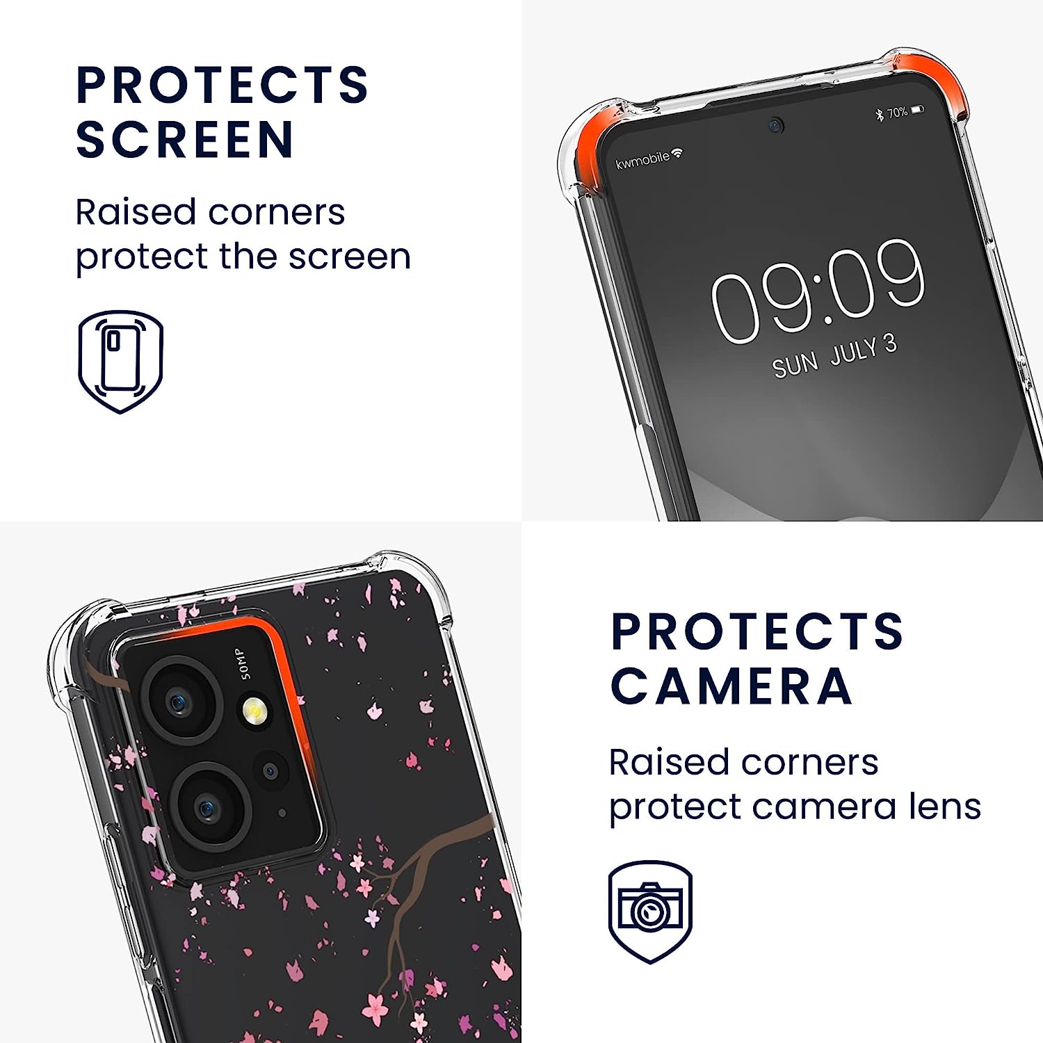 KW Xiaomi Redmi Note 12 4G Θήκη Σιλικόνης TPU με Λουράκι Design Cherry Petals - Pink / Dark Brown / Διάφανη - 61174.01