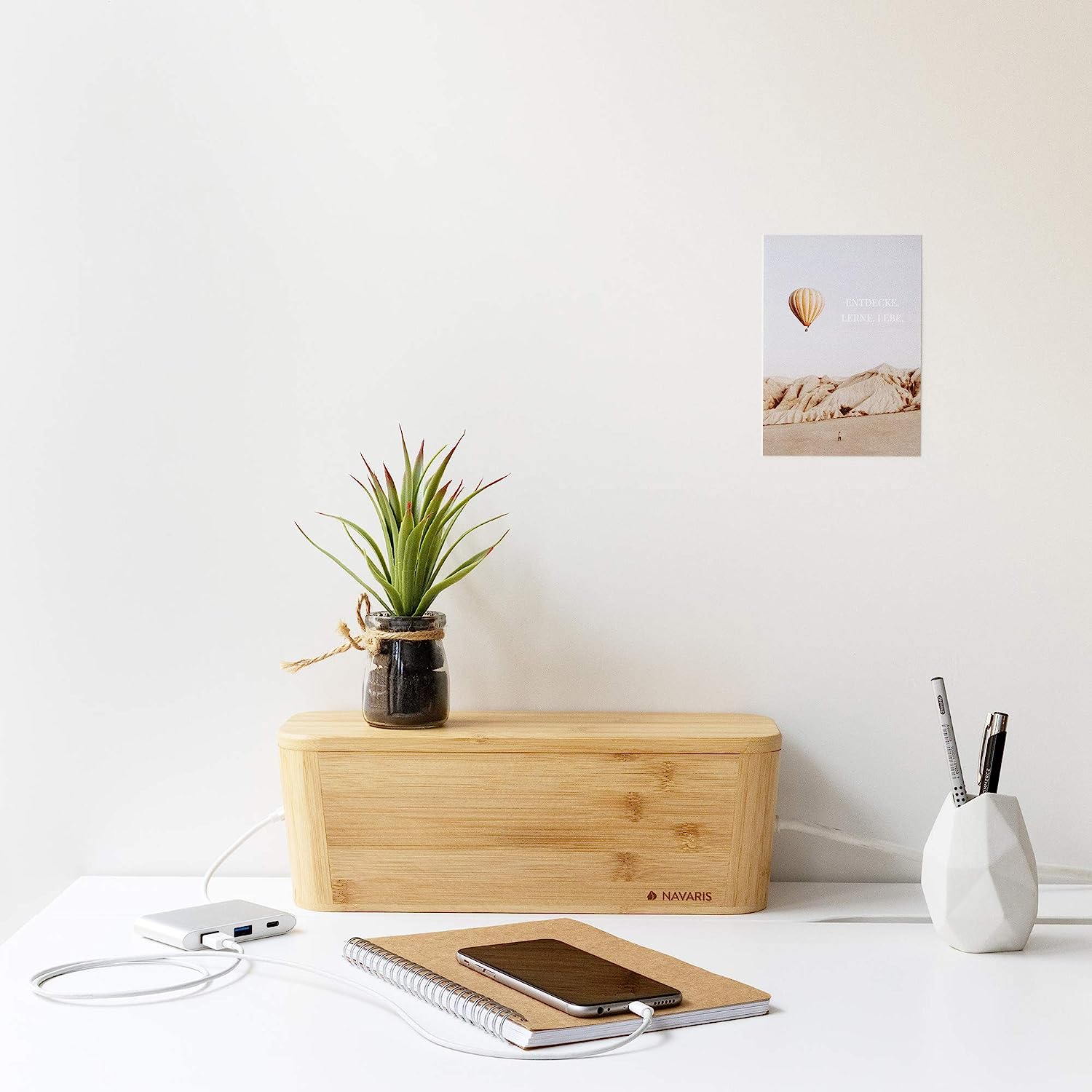 Navaris Κουτί Οργάνωσης Καλωδίων με Καπάκι - Bamboo - 52804.01