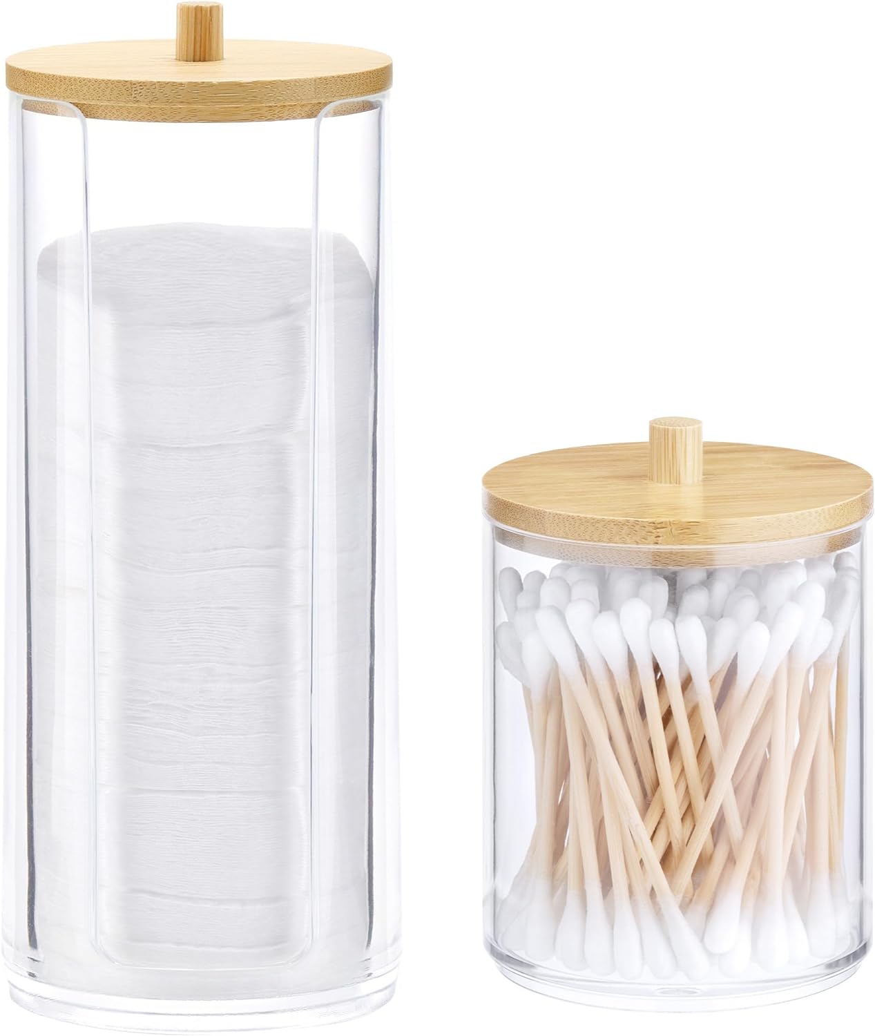 Navaris Σετ με 2 Πλαστικά Δοχεία Αποθήκευσης Αξεσουάρ Μπάνιου με Καπάκι από Μπαμπού - Διάφανα / Light Brown - 59140.03