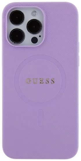 Guess iPhone 15 Pro Saffiano MagSafe Σκληρή Θήκη με Πλαίσιο Σιλικόνης και MagSafe - Purple - GUHMP15LPSAHMCU