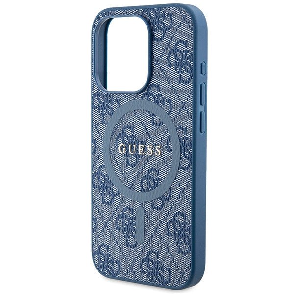 Guess iPhone 15 Pro Max - 4G Collection Leather Metal Logo MagSafe Θήκη με Επένδυση Συνθετικού Δέρματος και MagSafe - Blue - GUHMP15XG4GFRB