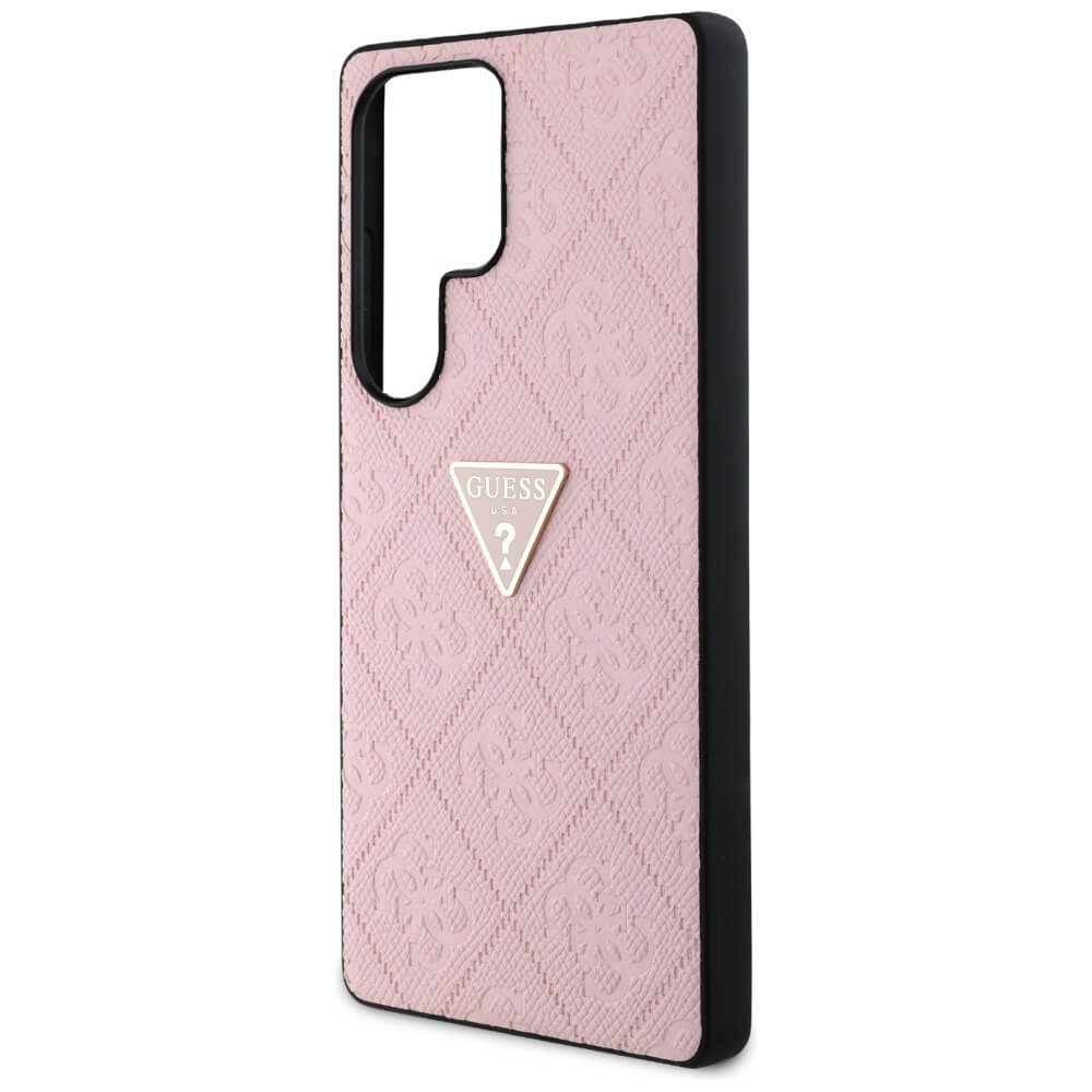 Guess Samsung Galaxy S25 Ultra - Hot Stamp 4G Pattern Triangle Metal Logo - Θήκη με Επένδυση Συνθετικού Δέρματος και Πλαίσιο Σιλικόνης - Pink - GUHCS25LPGP4STRP