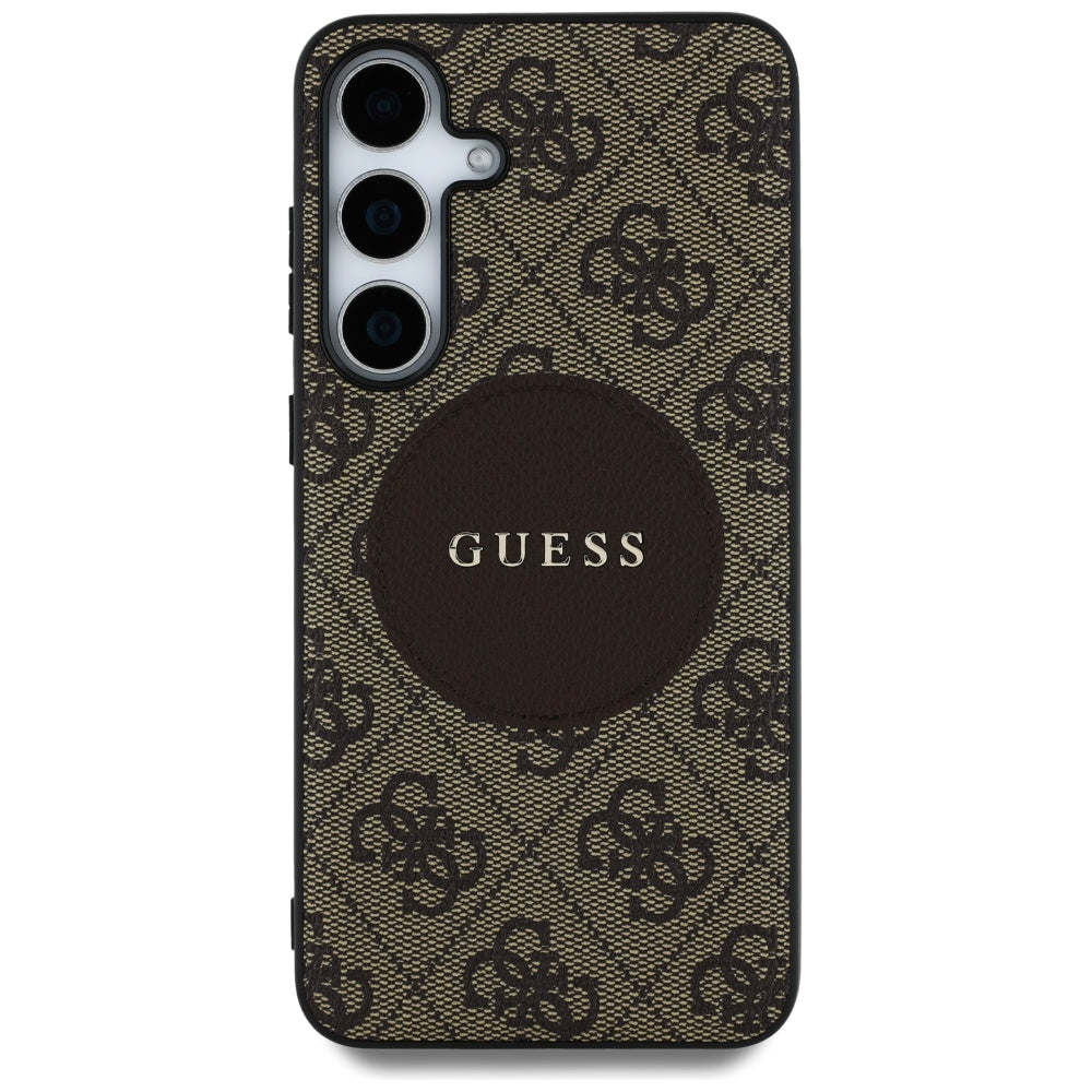 Guess Samsung Galaxy S25 Plus - 4G Round Patch Classic Logo - Θήκη με Επένδυση Συνθετικού Δέρματος και MagSafe - Brown - GUHMS25MP4PGRSGW