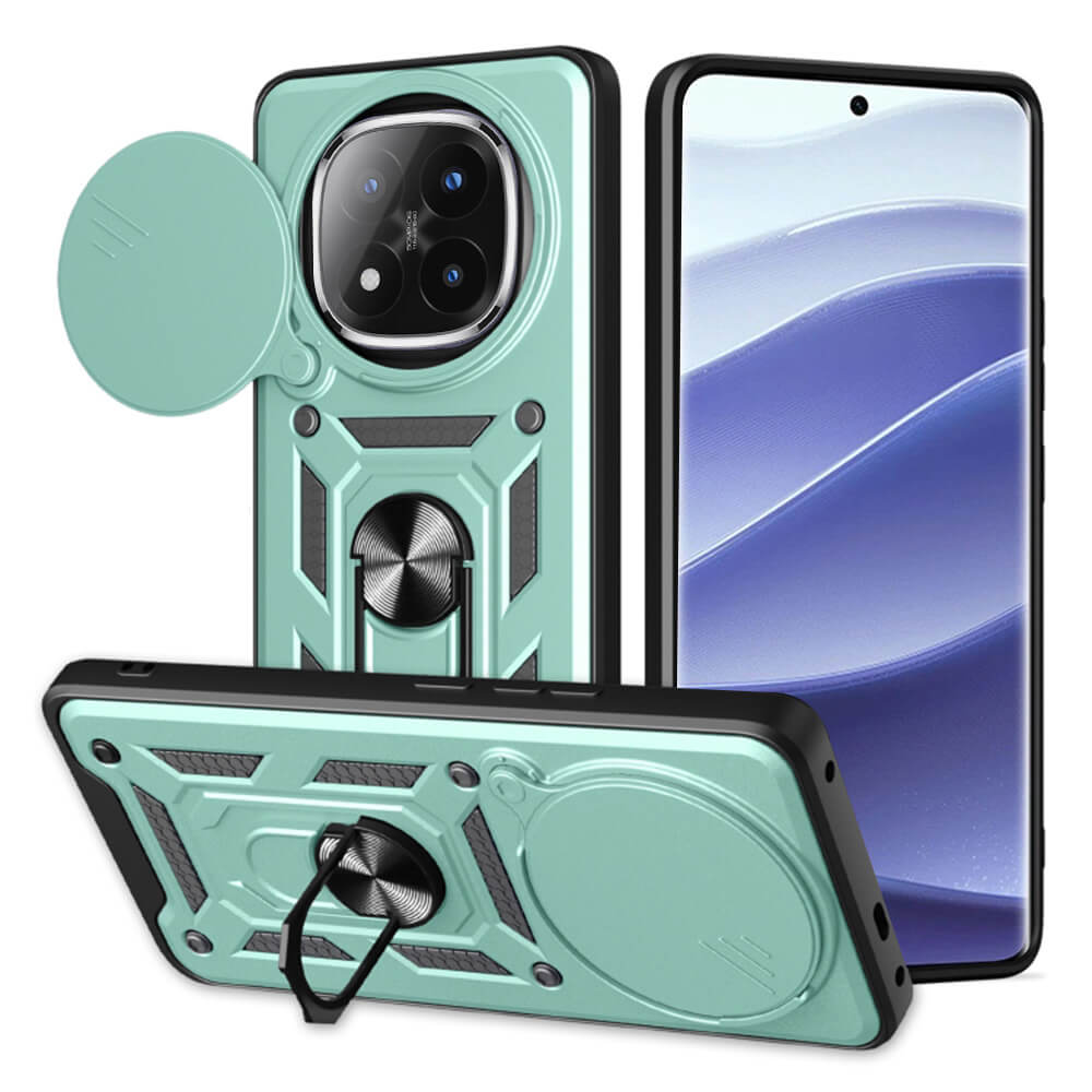 Techsuit Xiaomi Redmi Note 14 Pro+ 5G - CamShield - Σκληρή Θήκη με Προστασία Καμερών και Δαχτυλίδι Συγκράτησης - Green