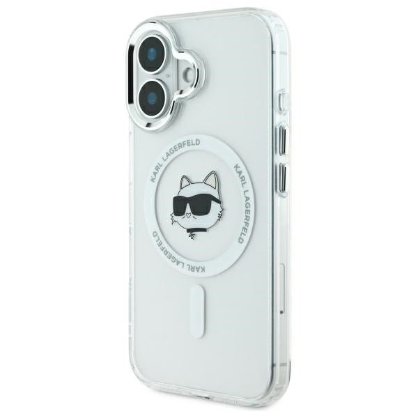 Karl Lagerfeld iPhone 16 - IML Metal Choupette Head - MagSafe Σκληρή Θήκη με Πλαίσιο Σιλικόνης - White - KLHMP16SHLSCHH