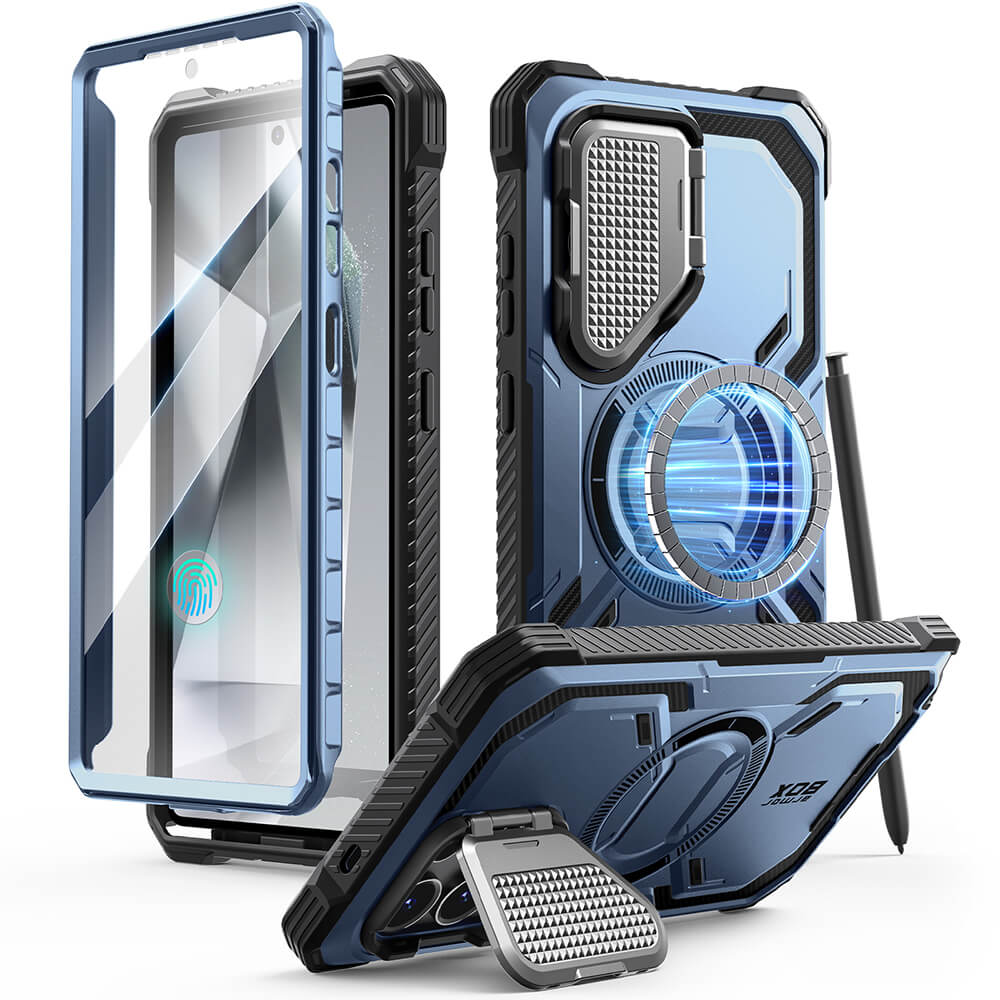 Supcase Samsung Galaxy S25 Ultra Armorbox Magsafe Σκληρή Θήκη με Προστασία Οθόνης και Κάλυμμα Κάμερας / Stand - Metallic Blue