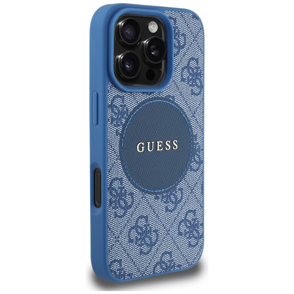 Guess iPhone 16 Pro Max - 4G Circle Classic Logo - MagSafe Θήκη με Επένδυση Συνθετικού Δέρματος - Blue - GUHMP16XP4PGRSGB
