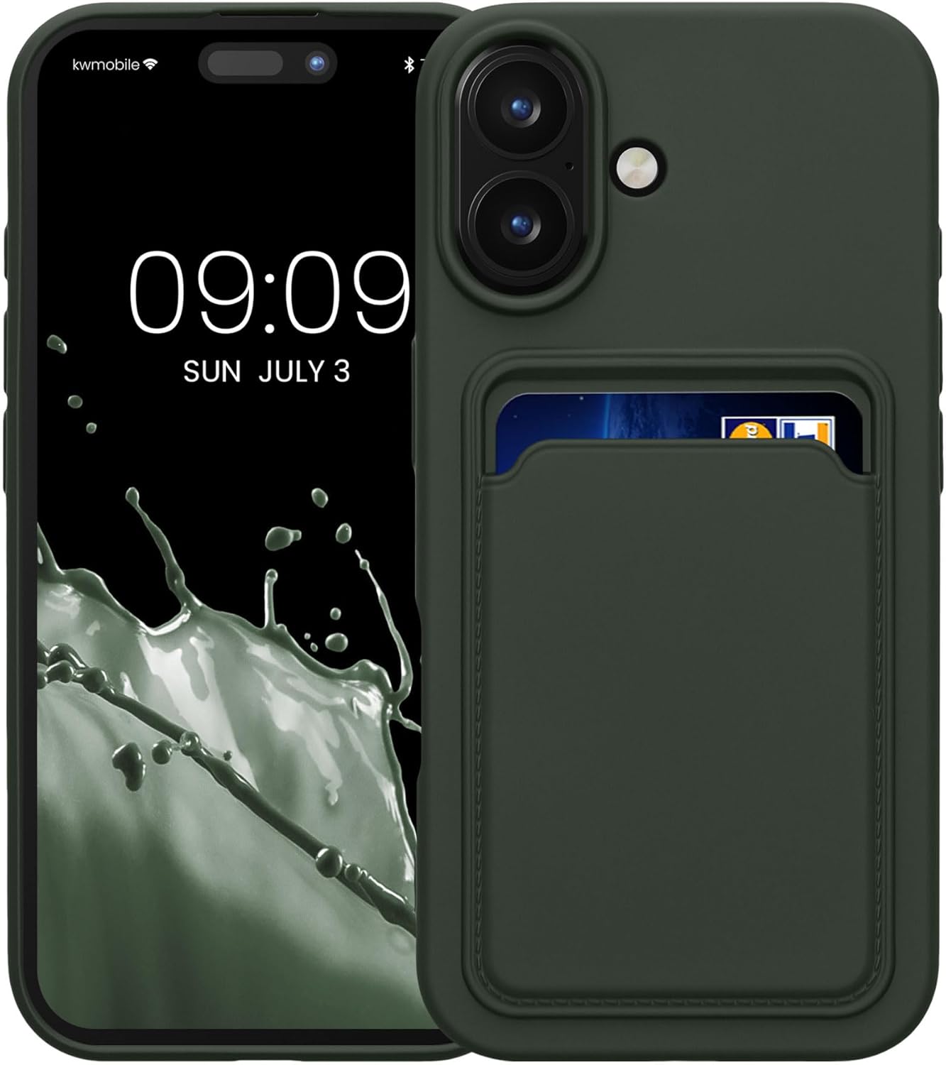 KW iPhone 16 Θήκη Σιλικόνης TPU με Υποδοχή για Κάρτα - Dark Green