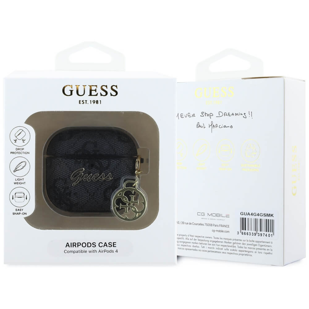 Guess AirPods 4 Θήκη με Επένδυση Συνθετικού Δέρματος - 4G Charm Collection - Black