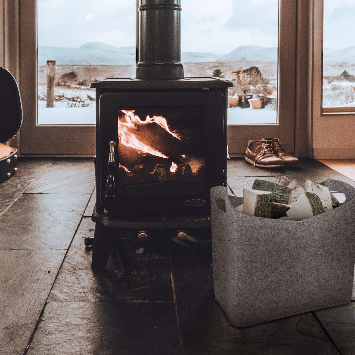 Navaris Felt Firewood Basket Καλάθι Μεταφοράς Ξύλων - Περιοδικών - Τακτοποίησης - 40 x 23 x 39.5 cm - Grey - 45832.19