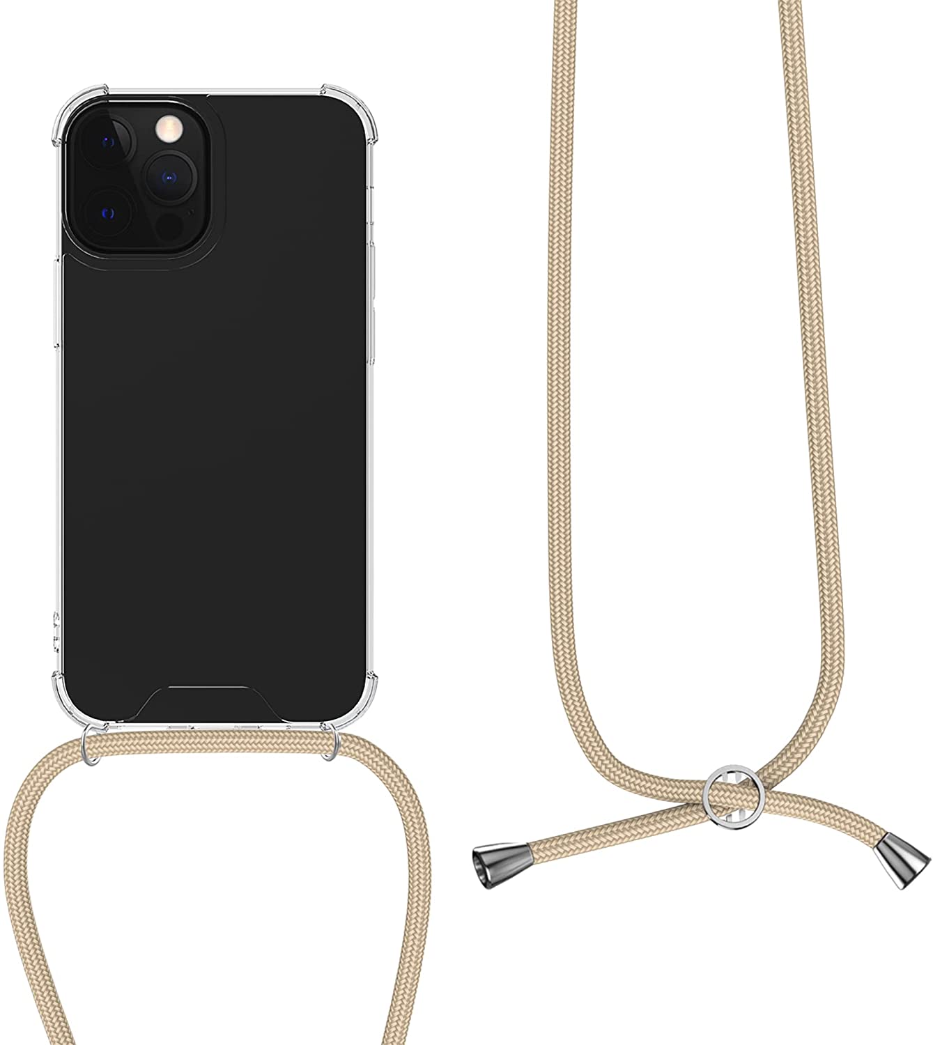 KW iPhone 13 Pro Θήκη Σιλικόνης TPU με Λουράκι - Διάφανη / Gold - 55963.21