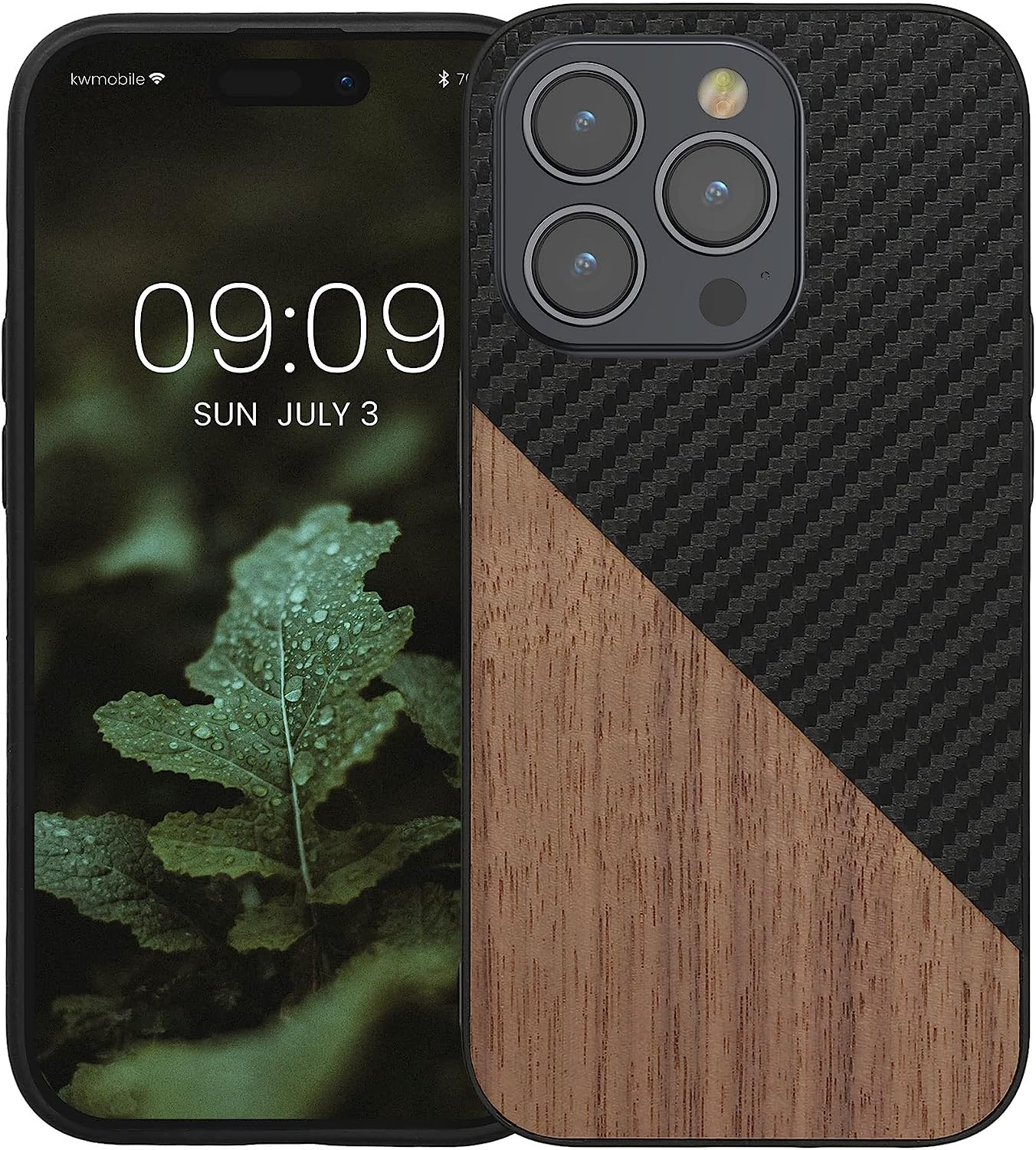 KW iPhone 14 Pro Θήκη από Φυσικό Ξύλο και Carbon - Black / Dark Brown - 61054.01