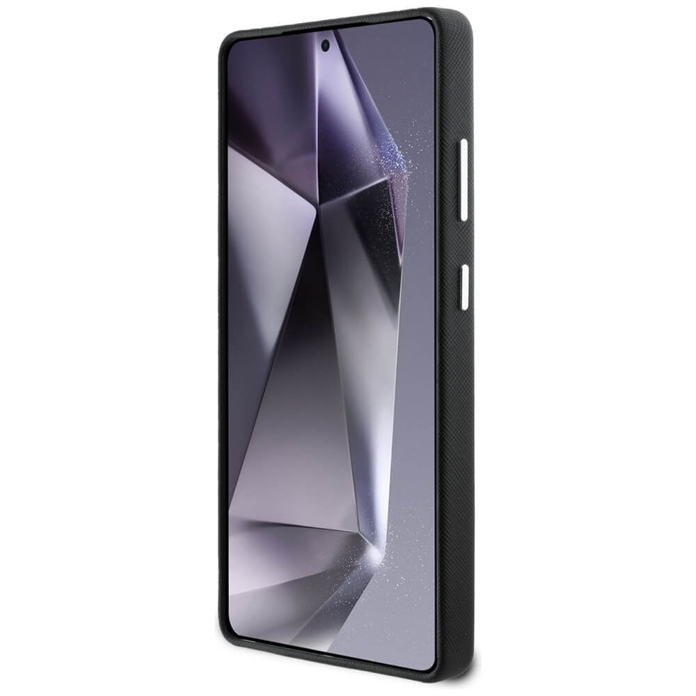 Karl Lagerfeld Samsung Galaxy S25 Ultra - Saffiano Full Wrapped Elongated Metal Logo - MagSafe Σκληρή Θήκη με Επένδυση Συνθετικού Δέρματος και Πλαίσιο Σιλικόνης - Black - KLHMS25LPSAFWMCK