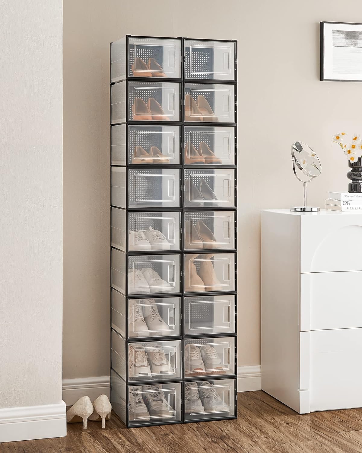 Songmics Σετ με 18 Κουτιά Αποθήκευσης Υποδημάτων - Black / Διάφανα - LSP007B18