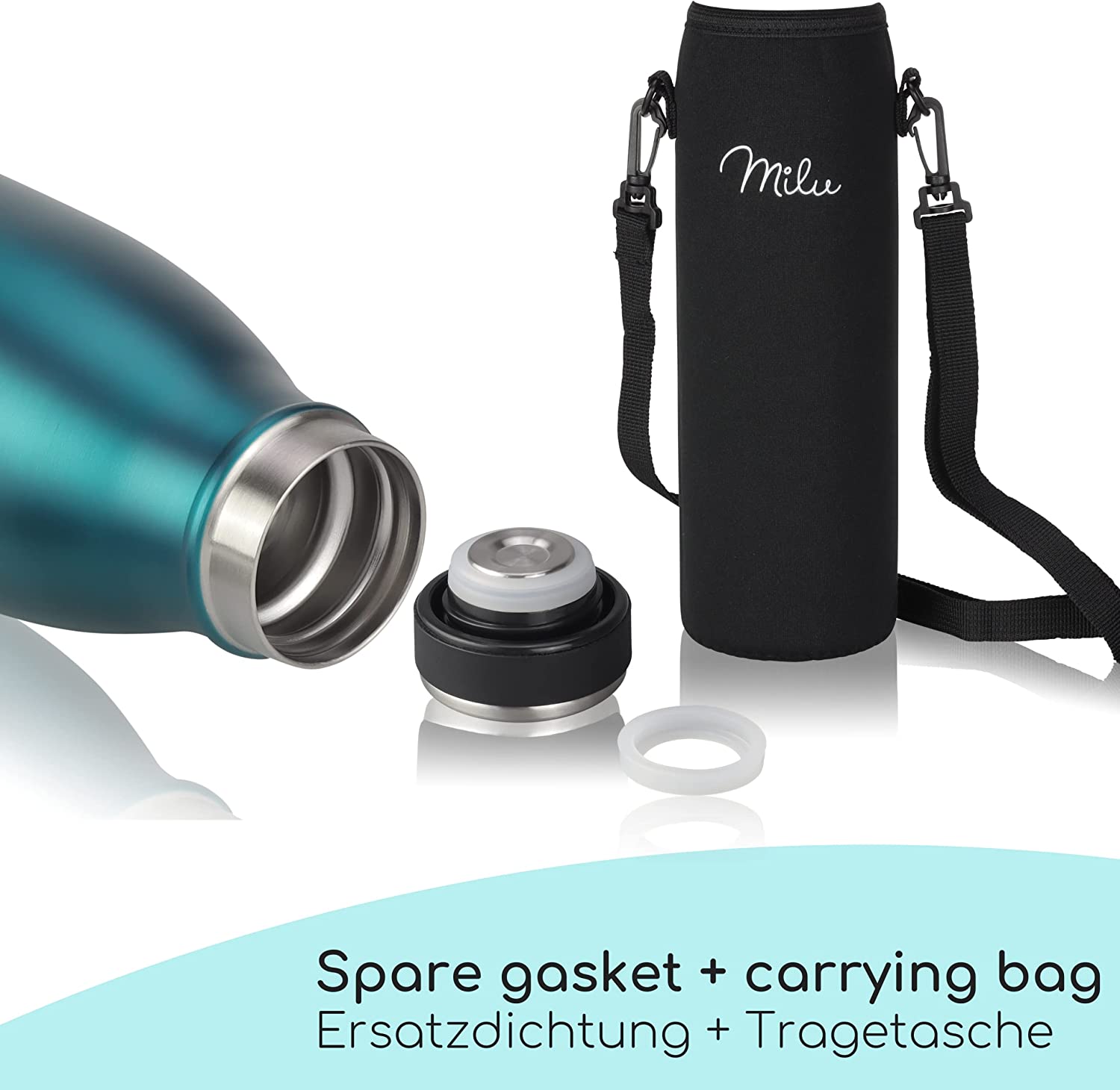 Milu T5 Stainless Steel Μπουκάλι Θερμός από Ανοξείδωτο Ατσάλι για Ζεστά και Κρύα Ροφήματα - 750ml - Green - 6482