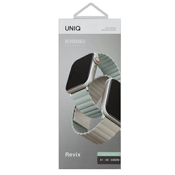 Uniq Λουράκι Apple Watch 2 / 3 / 4 / 5 / 6 / 7 / 8 / 9 / SE - 38 / 40 / 41 mm Revix Μαγνητικό Σιλικόνης Διπλής Όψης - Green / Beige
