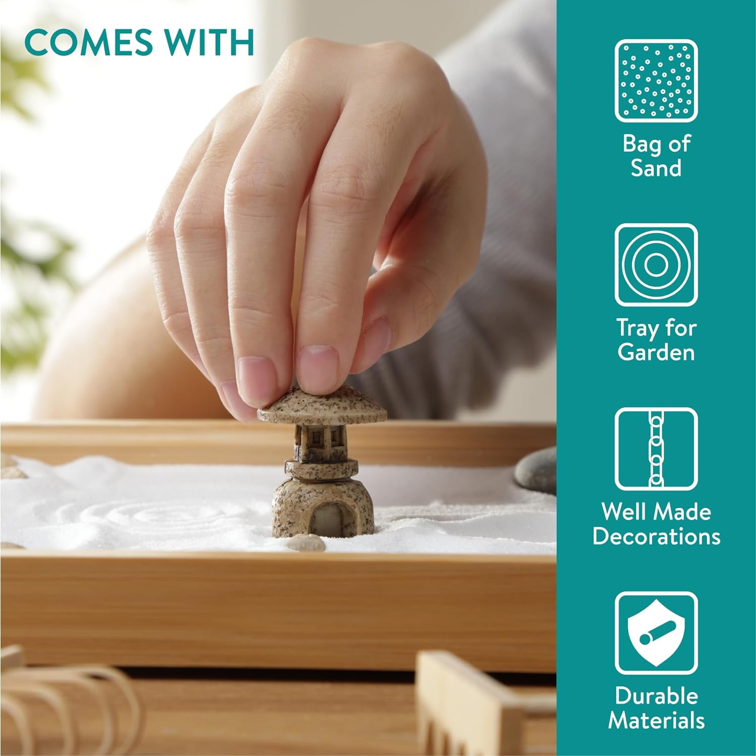 Navaris Διακοσμητικό Κιτ Μίνι Κήπου για Χαλάρωση και Διαλογισμό με Ορθογώνιο Δίσκο - White Sand - 61129.03