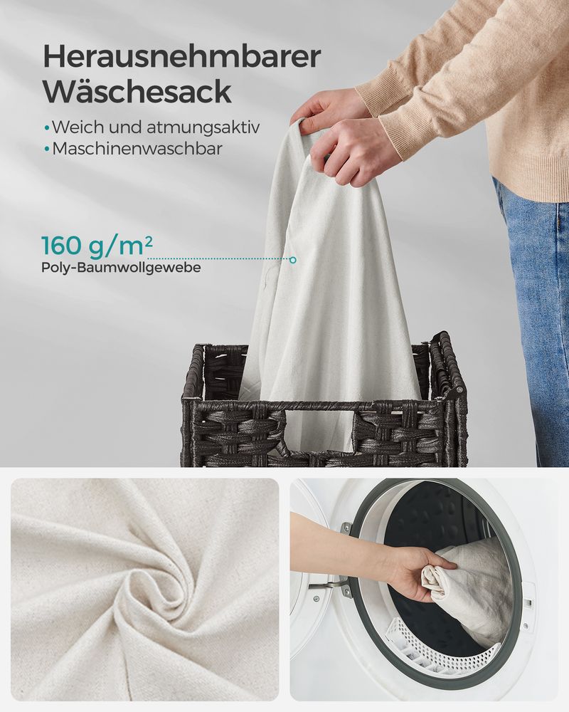 Songmics Χειροποίητο Καλάθι Απλύτων από Συνθετικό Rattan με Καπάκι - 90 L - Black - LCB51BK