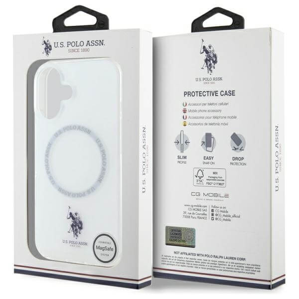 US Polo iPhone 16 - IML Ring - MagSafe Σκληρή Θήκη με Πλαίσιο Σιλικόνης - White - USHMP16SHOCLDPW