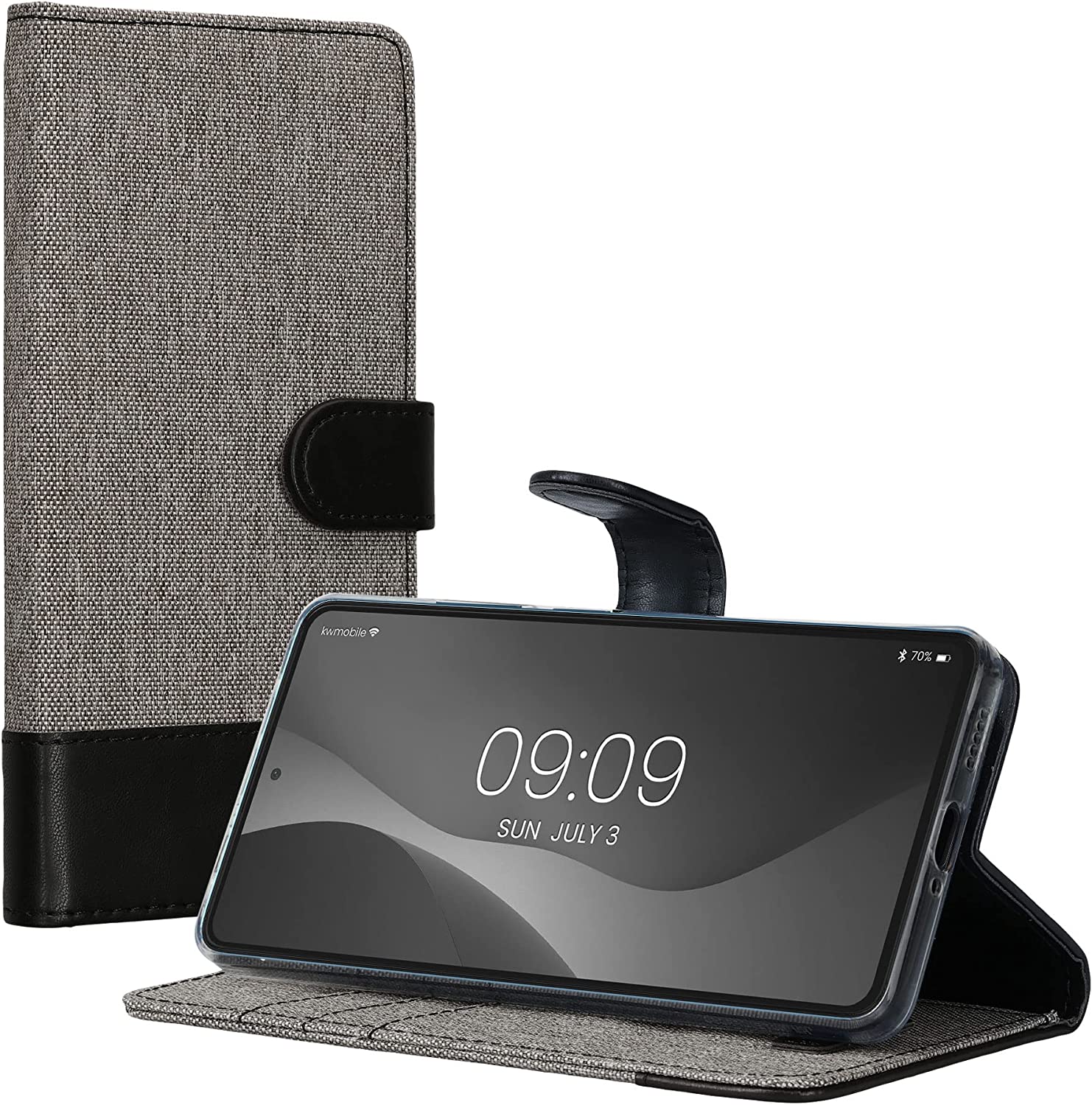 KW Xiaomi Redmi Note 12 Pro Θήκη Πορτοφόλι Stand Canvas - Grey / Black - 60736.22