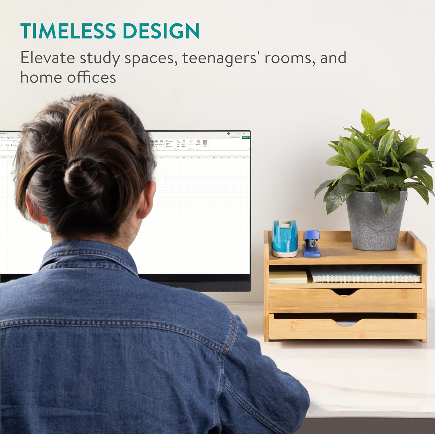 Navaris Ξύλινη Βάση Οργάνωσης από Μπαμπού με 2 Συρτάρια - Light Brown - 61774.24