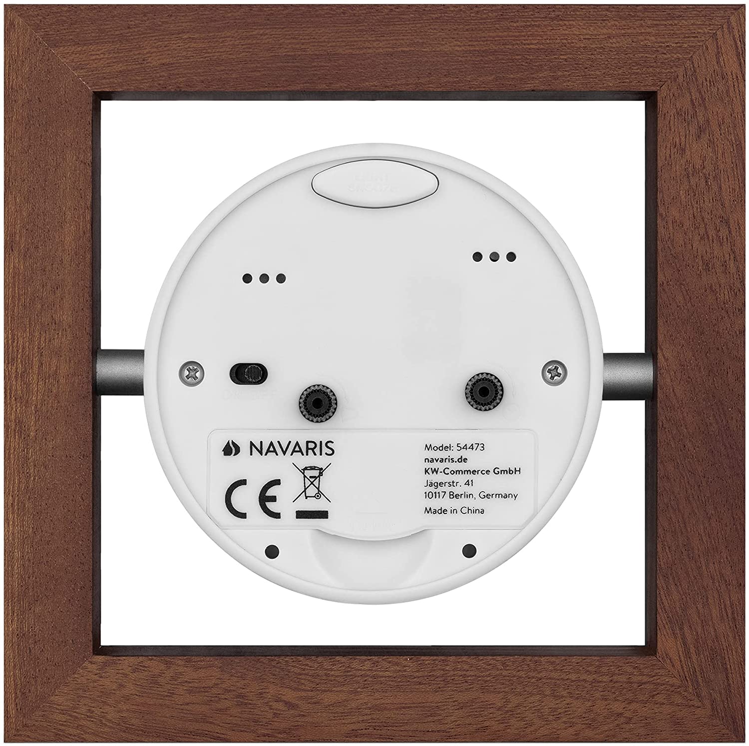 Navaris Analogue Wood Alarm Clock Design Square - Αναλογικό Επιτραπέζιο Ρολόι και Ξυπνητήρι - Dark Brown - 54473.18.02