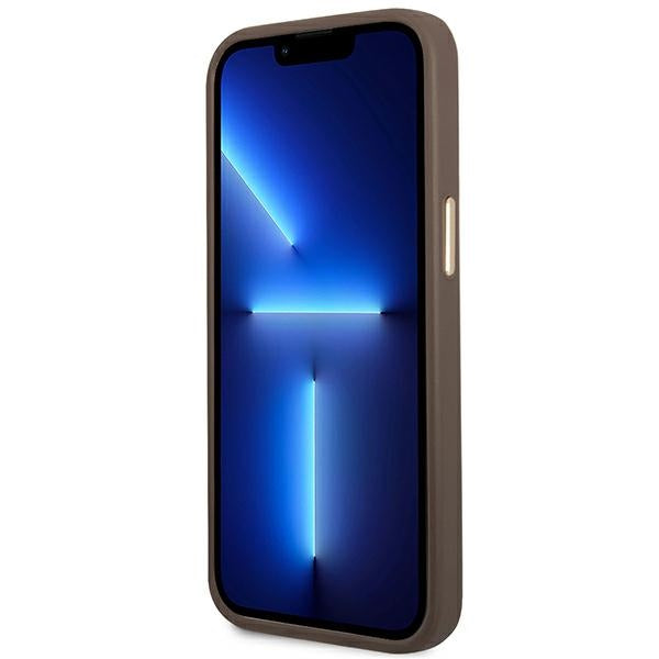Guess iPhone 14 Pro Max 4G Vintage Gold Logo Σκληρή Θήκη με Πλαίσιο Σιλικόνης - Brown - GUHCP14XHG4SHW