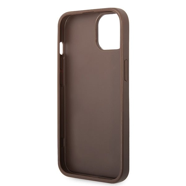 Guess iPhone 15 - 4G Big Metal Logo Θήκη με Επένδυση Συνθετικού Δέρματος - Brown - GUHCP15S4GMGBR