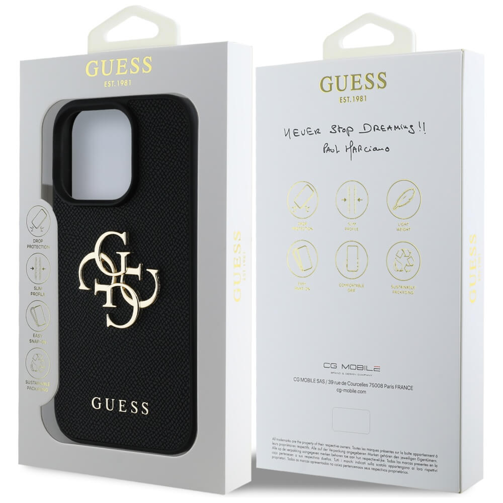Guess iPhone 16 Pro - Grained Big 4G Logo Small Classic Logo - Σκληρή Θήκη με Επένδυση από Οικολογικό Δέρμα - Black - GUHCP16LPGT4MBK