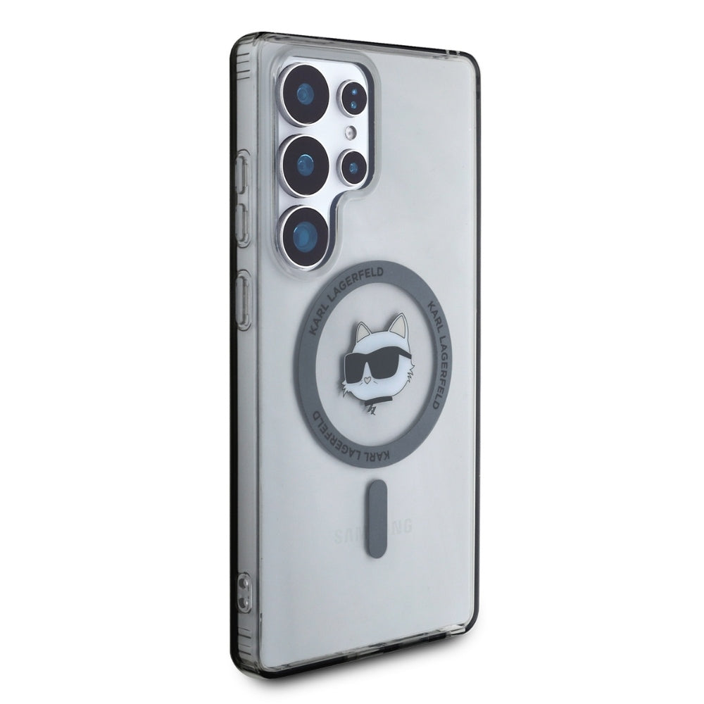 Karl Lagerfeld Samsung Galaxy S25 Ultra - Button Choupette Head Printed Logo - MagSafe Σκληρή Θήκη με Πλαίσιο Σιλικόνης - Black - KLHMS25LHLSCHK