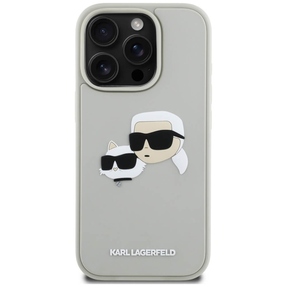 Karl Lagerfeld iPhone 16 Pro - HC 3D Rubber Double Heads - Σκληρή Θήκη με Πλαίσιο Σιλικόνης - Beige - KLHCP16LRBCKCHLE
