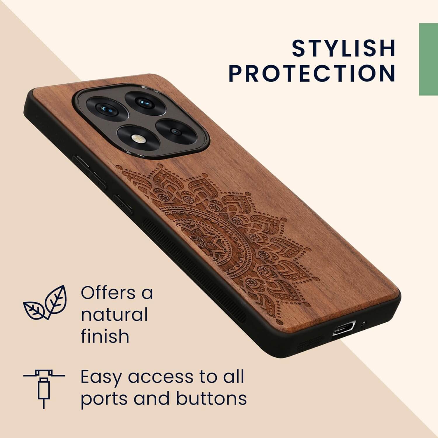 KW Xiaomi Redmi Note 14 Pro 5G / Poco X7 Θήκη από Φυσικό Ξύλο - Design Rising Sun - Dark Brown