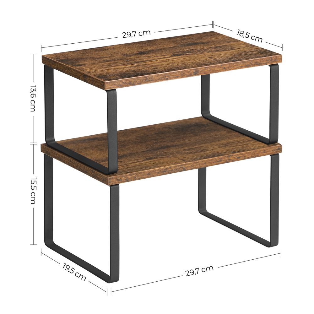 Songmics Σετ με 2 Ξύλινα Ράφια για τον Πάγκο - Ink Black / Vintage Brown - KCS020X01