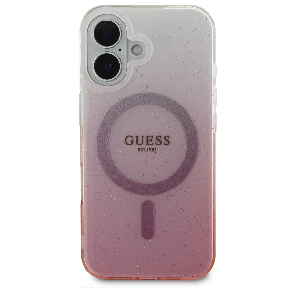 Guess iPhone 16 Plus - IML Glitter Gradient - MagSafe Σκληρή Θήκη με Πλαίσιο Σιλικόνης - Pink - GUHMP16MHGRCELP