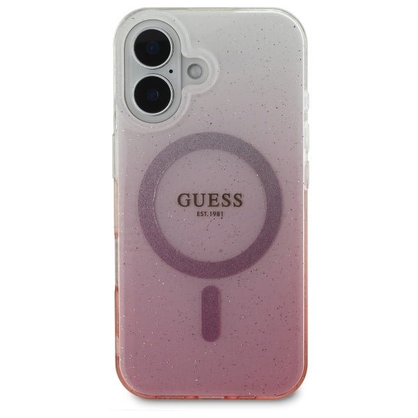 Guess iPhone 16 Plus - IML Glitter Gradient - MagSafe Σκληρή Θήκη με Πλαίσιο Σιλικόνης - Pink - GUHMP16MHGRCELP