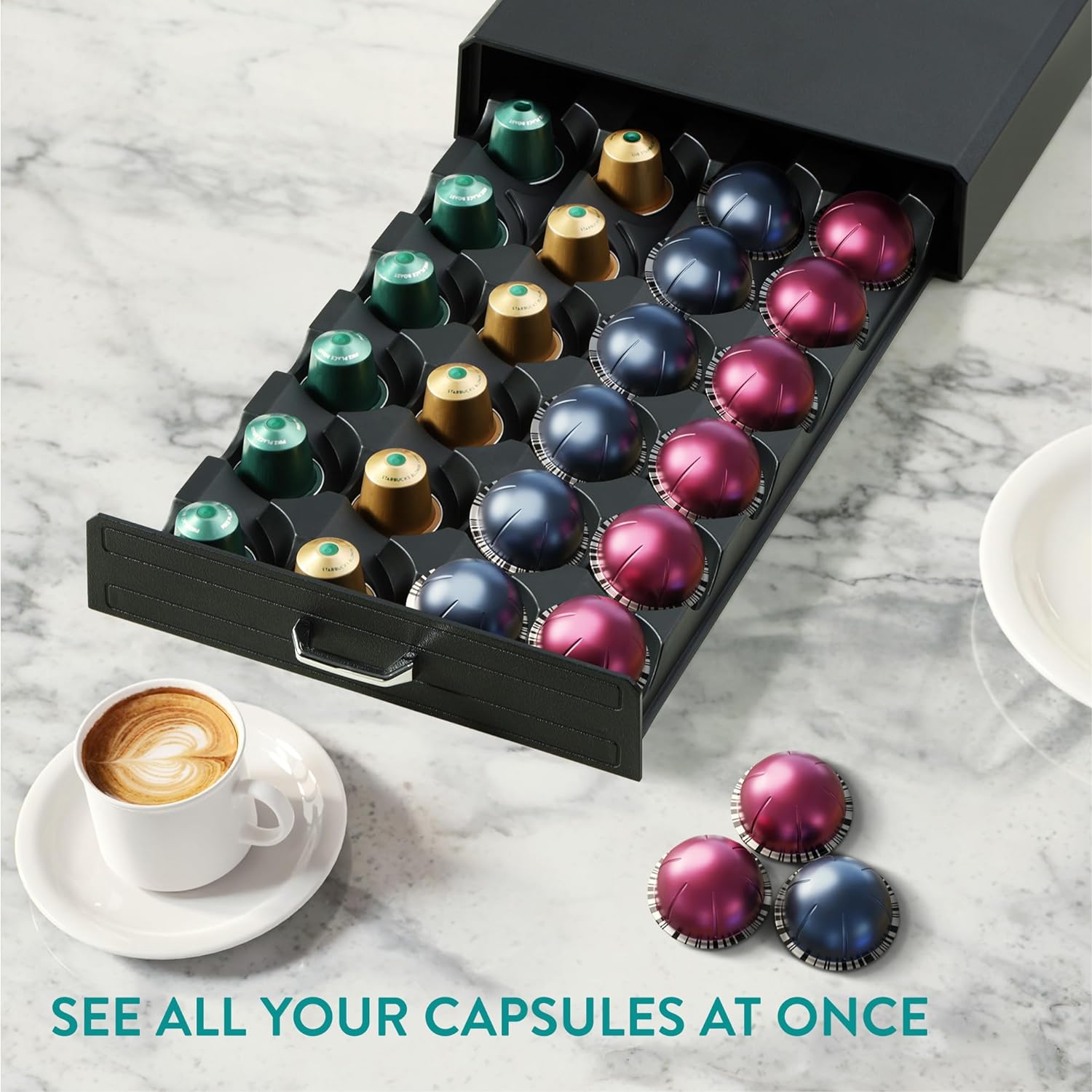 Navaris Συρτάρι για Κάψουλες Nespresso Vertuo / Βάση για Καφετιέρα - Black - 61701.01