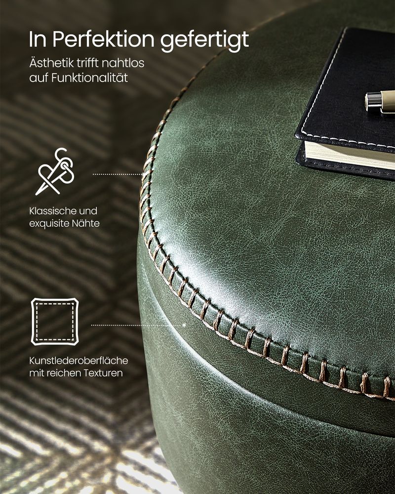 Vasagle EKHO Σκαμπό με Αποθηκευτικό Χώρο από Συνθετικό δέρμα και Ατσάλινα Πόδια - 38.2 x 44.4 cm - Forest Green - LOM005C01