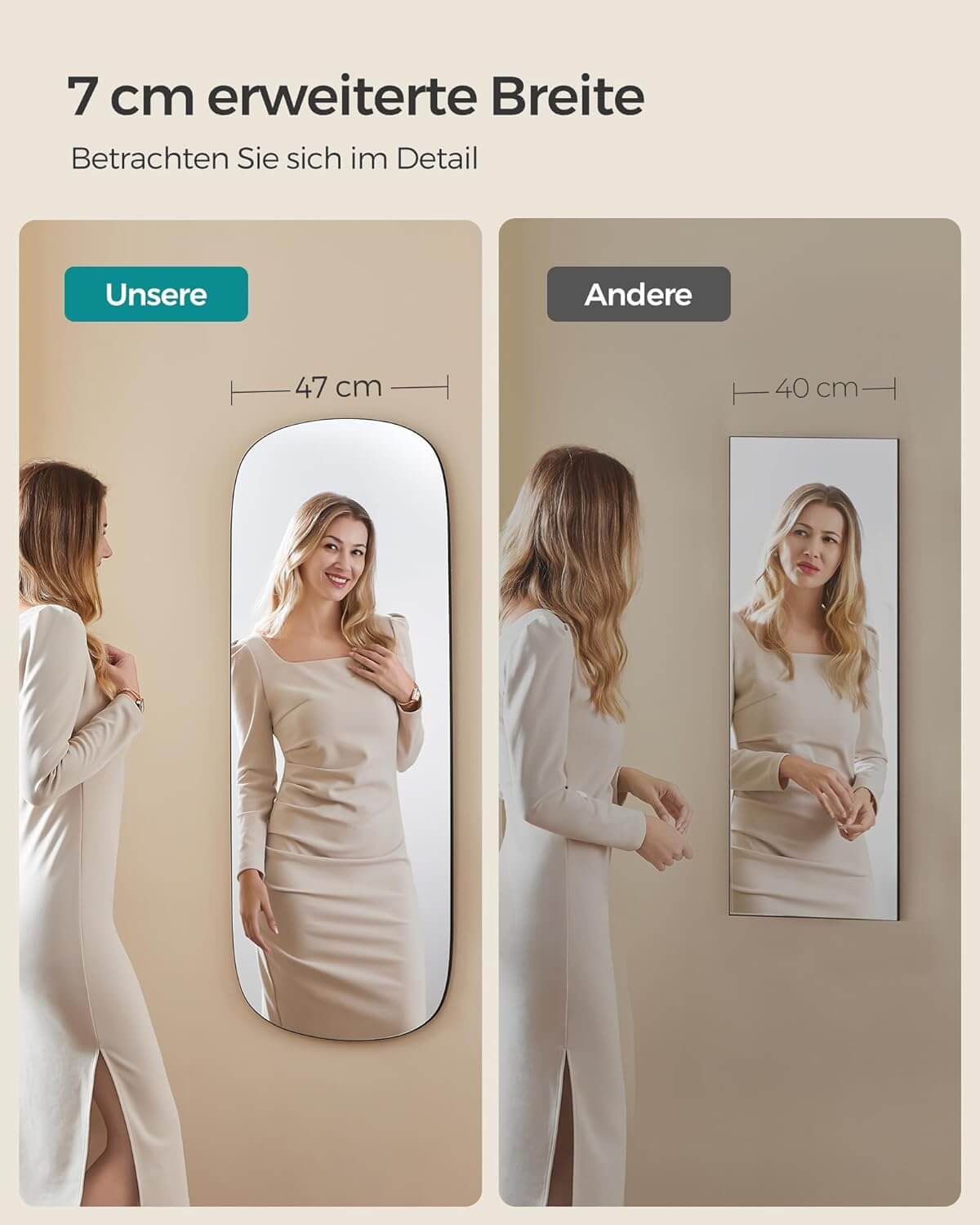 Songmics Ολόσωμος Καθρέφτης με Δυνατότητα Στήριξης σε Πόρτα και Τοίχο - 120 x 47 cm - Black - LFM010B01V1