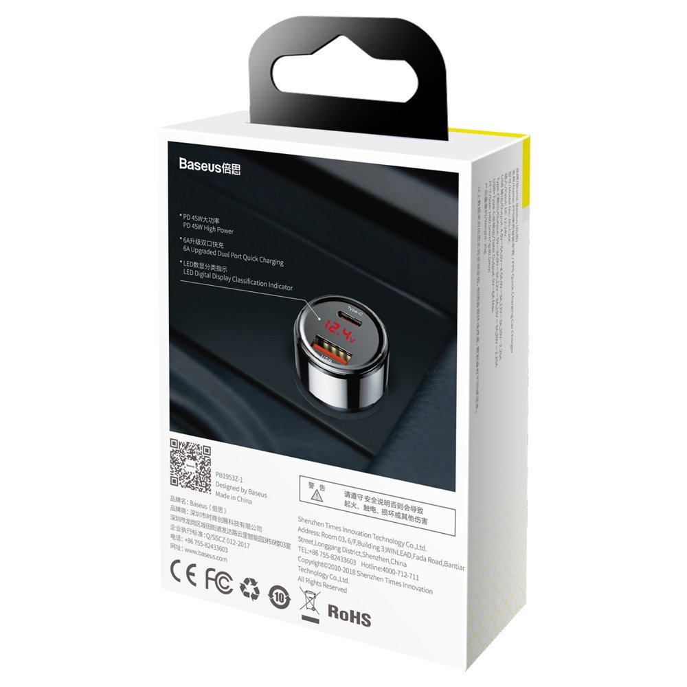 Baseus Magic Series PPS 45W 6A Φορτιστής Αυτοκινήτου Γρήγορης Φόρτισης με 1 Θύρα USB και 1 Θύρα Type - C - Black - CCMLC20C - 01