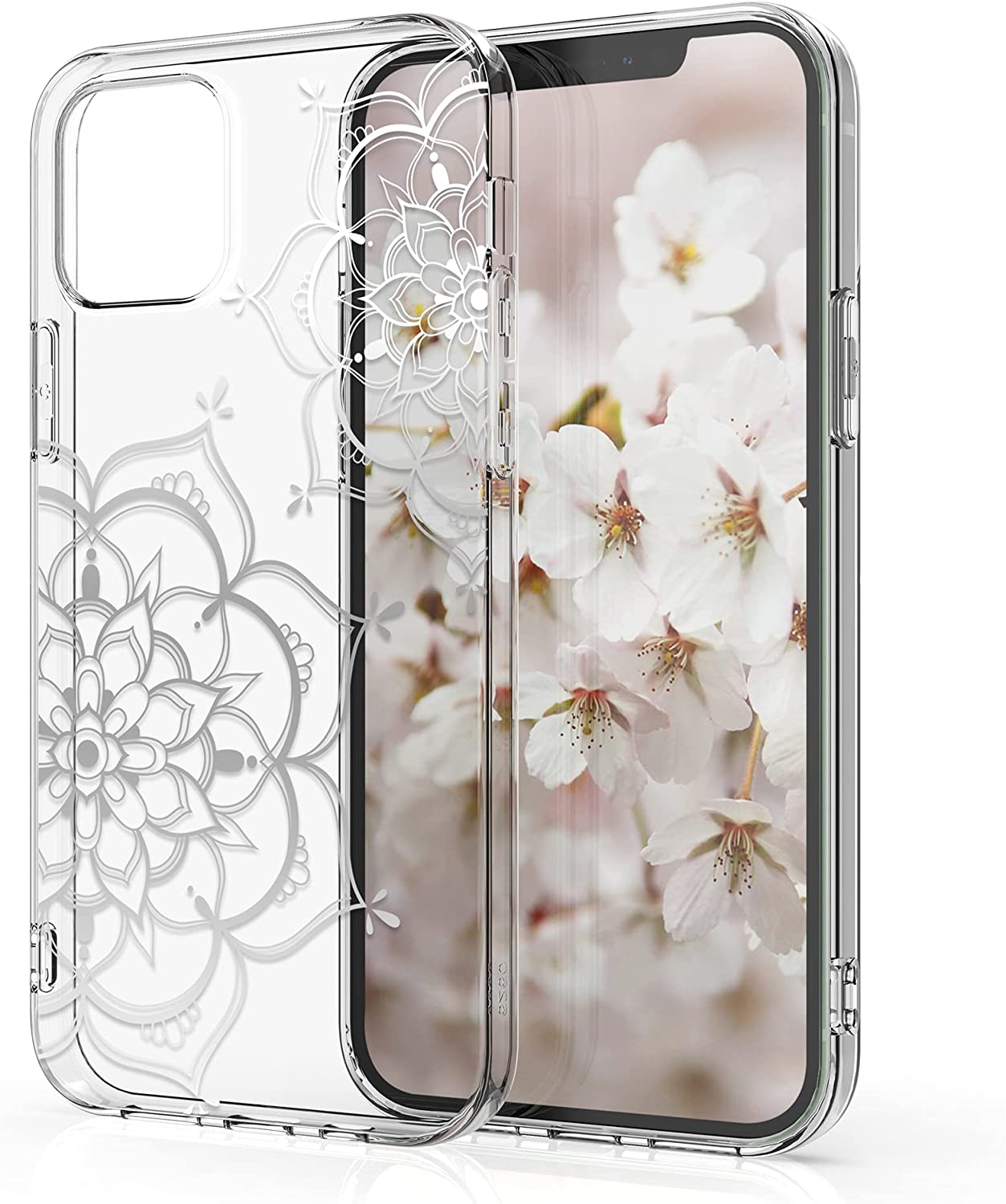 KW iPhone 12 / iPhone 12 Pro Θήκη Σιλικόνης TPU Design Flower Twins - Διάφανη / Silver - 53035.11