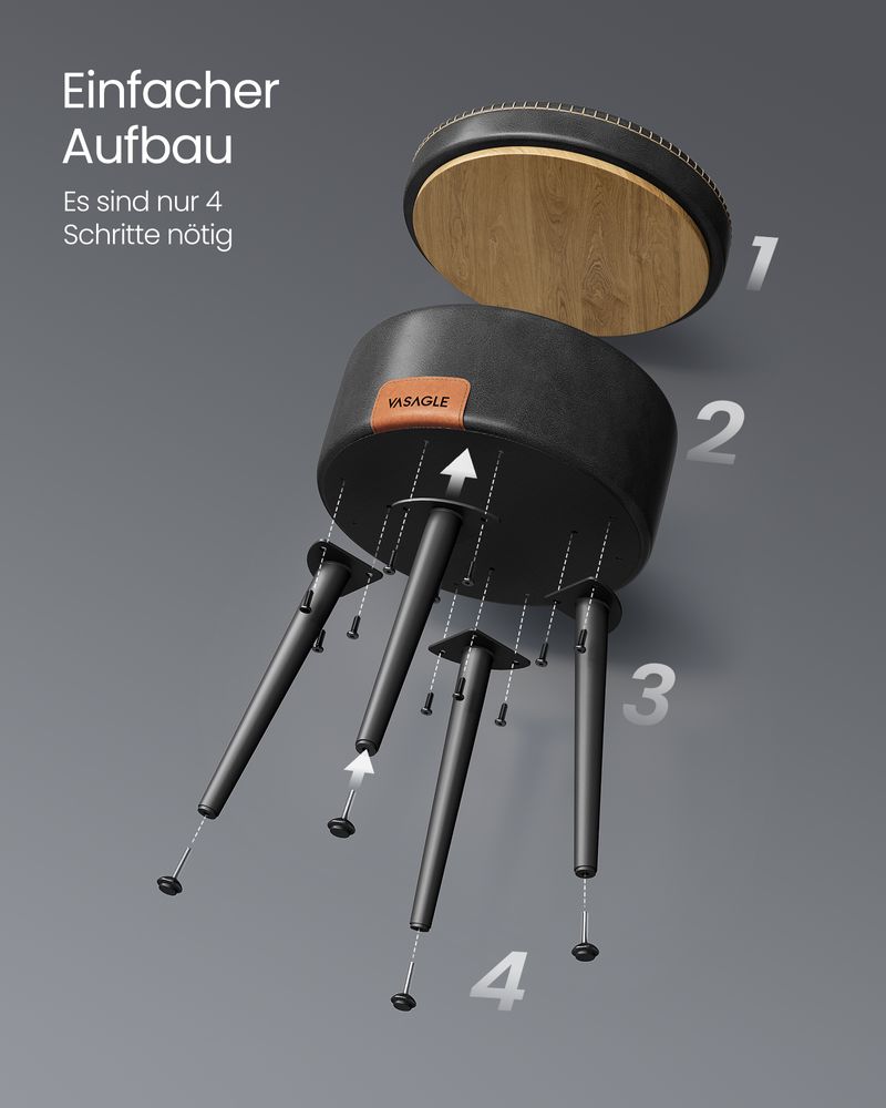 Vasagle EKHO Σκαμπό με Αποθηκευτικό Χώρο από Συνθετικό δέρμα και Ατσάλινα Πόδια - 38.2 x 44.4 cm - Ink Black - LOM005B01