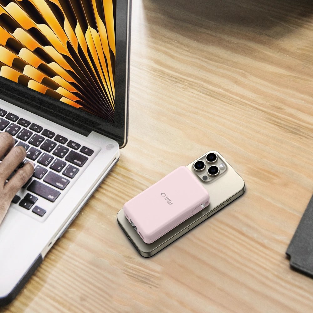 Tech - Protect PB31 Lifemag Ασύρματο MagSafe PowerBank Κινητού 10000 mAh με Ενσωματωμένο Καλώδιο Type - C και Lightning - Pink