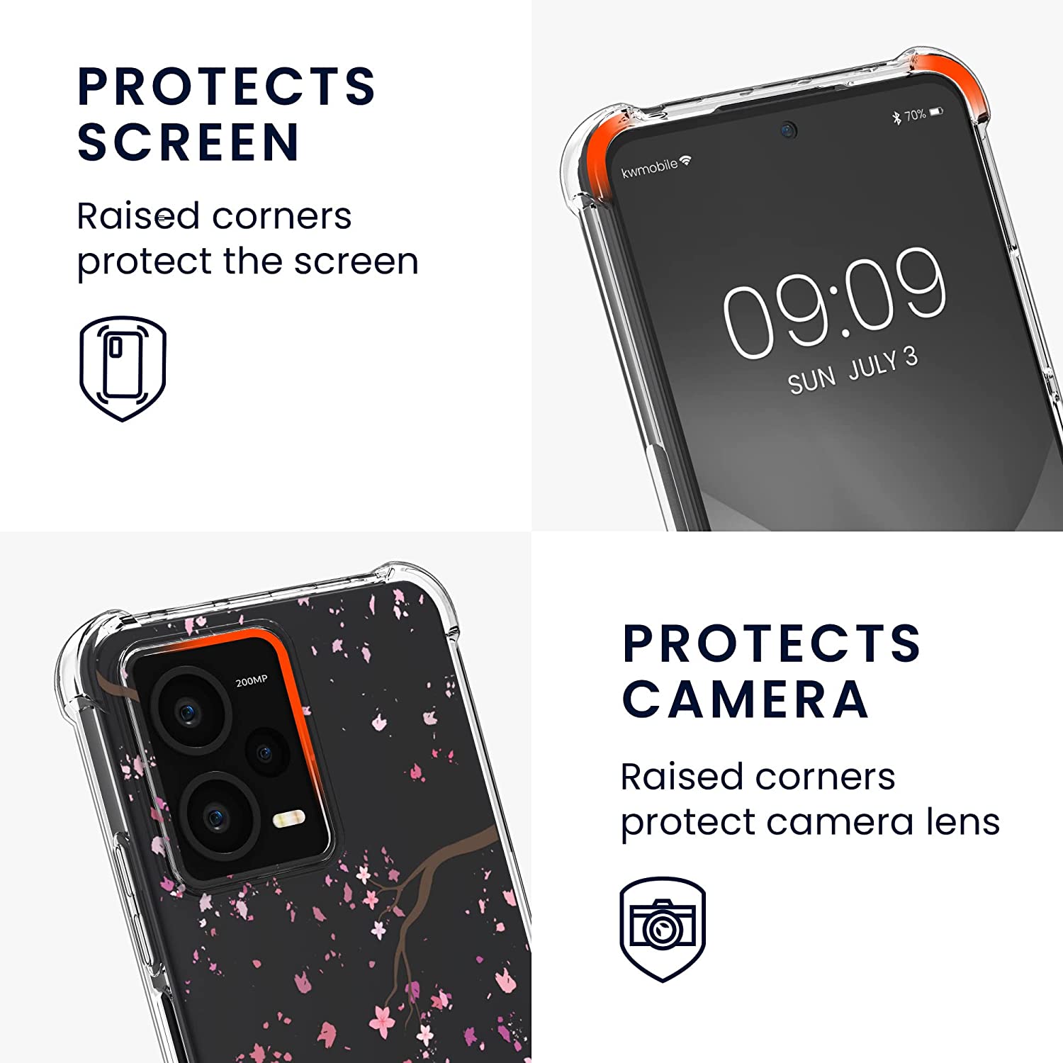 KW Xiaomi Redmi Note 12 Pro+ Θήκη Σιλικόνης TPU με Λουράκι - Design Cherry Blossoms - Pink / Dark Brown / Διάφανη - 60717.01