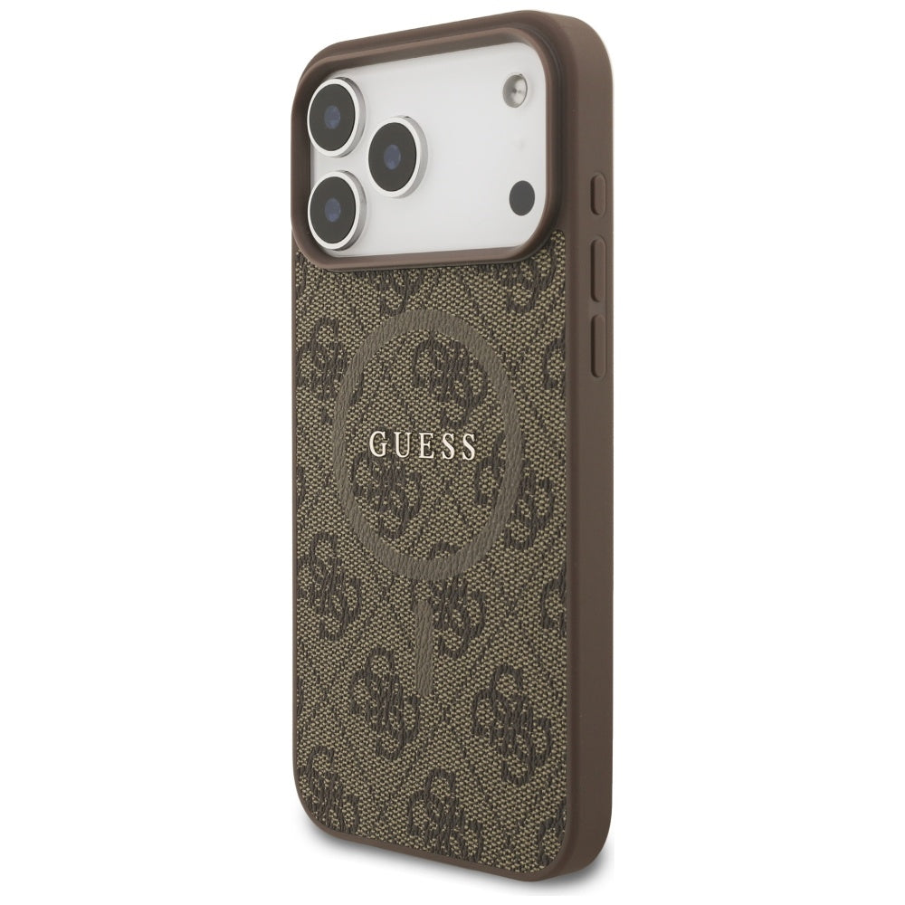 Guess iPhone 17 Pro Max - 4G Ring Classic Logo MagSafe - Σκληρή Θήκη με Πλαίσιο Σιλικόνης και Επένδυση Συνθετικού Δέρματος - Brown - GUHMP17XG4GFRW