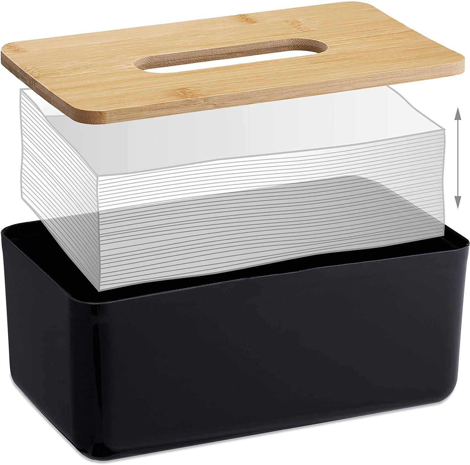 Relaxdays Κουτί Αποθήκευσης για Χαρτομάντηλα με Καπάκι από Μπαμπού - Black / Natural - 4052025326487